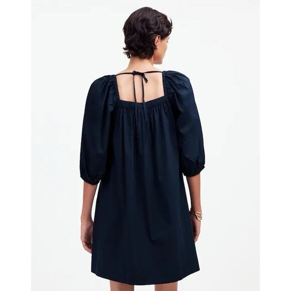 Madewell Square Neck Puff Sleeve Mini Dress Navy SZ 00 Babydoll Breezy Summer - Picture 8 of 11